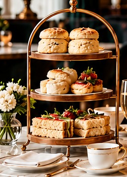 The Classic 22 — a wooden tiered stand with scones, sandwiches and treats