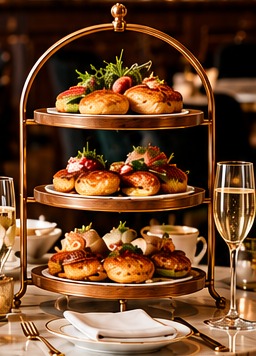German Twist — a wooden tiered stand featuring German potato pancakes